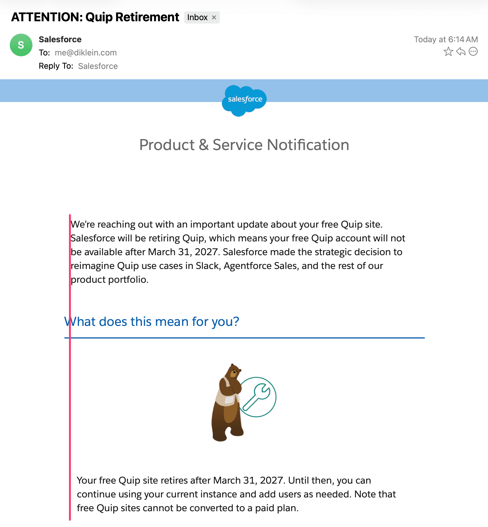 Salesforce bug screenshot